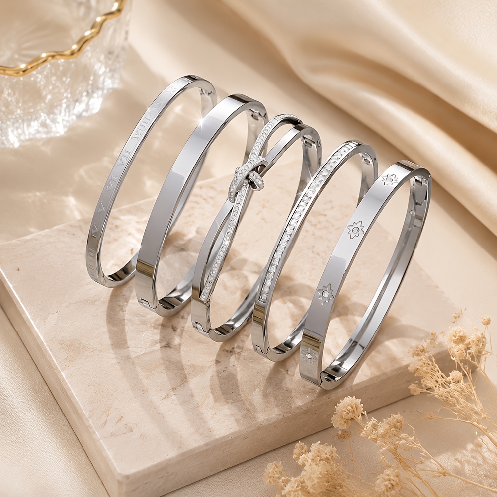 5pcs Stackable Stainless Steel Bangles Set, Unisex